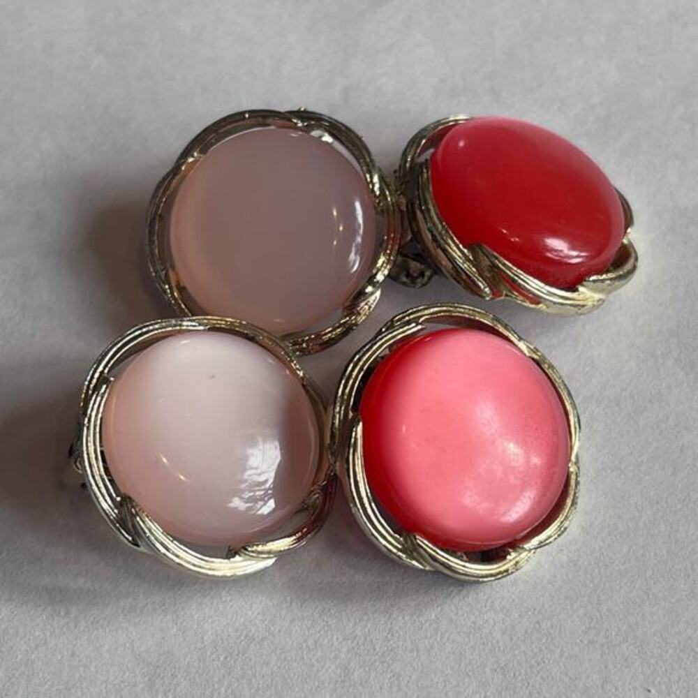 Vintage LISNER Baby Pink & Strawberry Pink Moonglow Thermoset Earrings LOT of 2